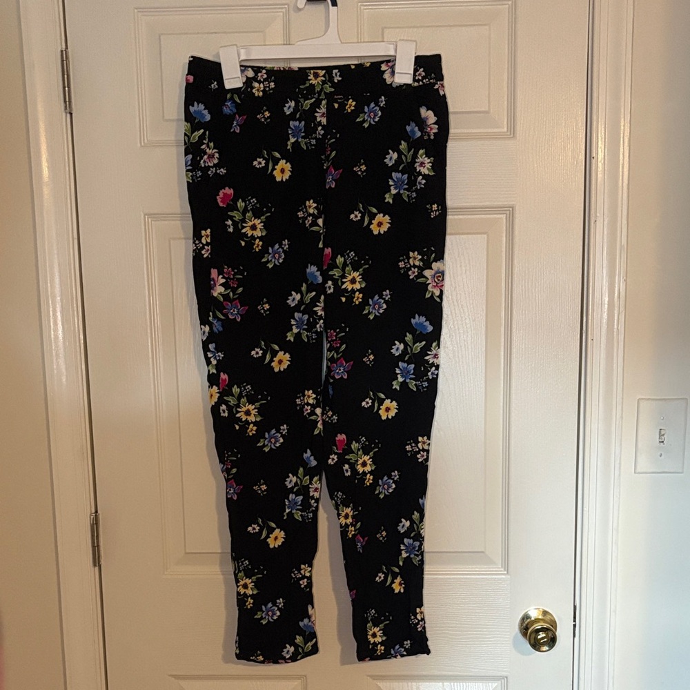 H&M Black Floral Print Elastic Waist Pants